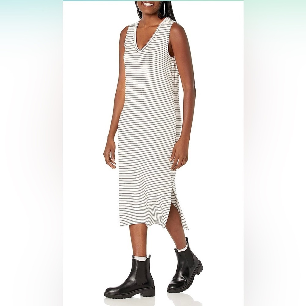 DAILY Ritual women’s super soft terry relaxed fit sleeveless V neck midi dress